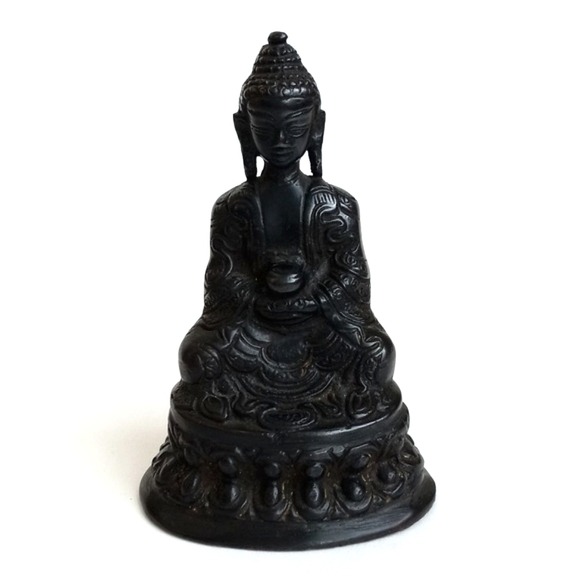 Antique Brass Bronze 4" Sitting Buddha on Lotus - Picture 1 of 11